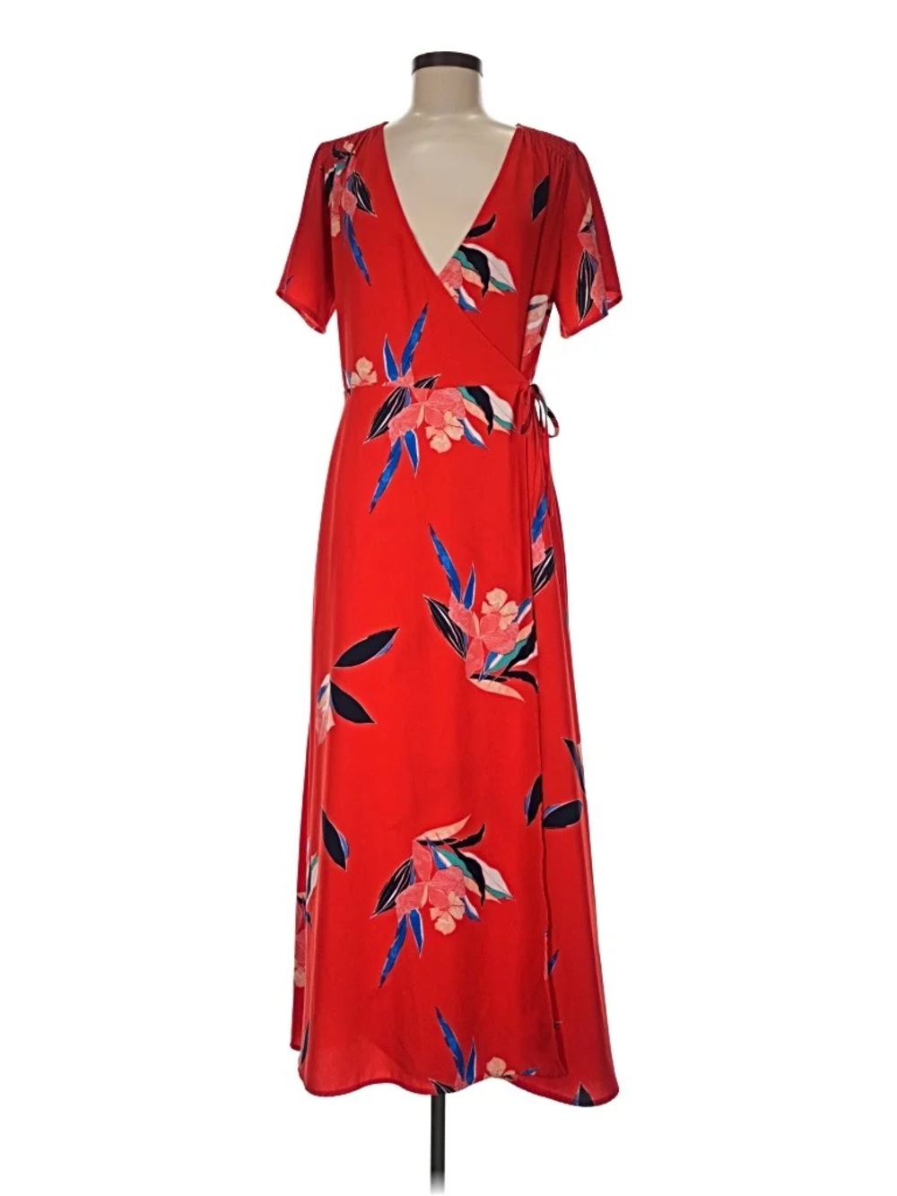 a new day Red Floral Wrap Midi Dress